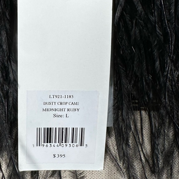 LOVE SHACK FANCY Dusty Metallic Floral Feathered Fringe Hem Crop Top - Picture 10 of 13